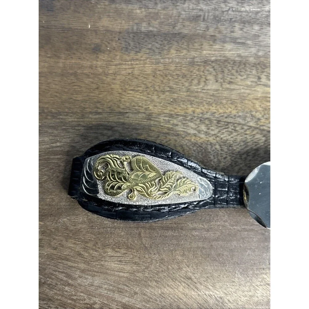 Montana Silversmiths Silver And Gold Tone on Black Leather Watch Strap
